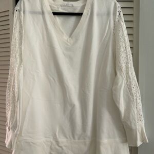 Jane and Delancey White V-Neck Top with Eyelet Sleeve Detail